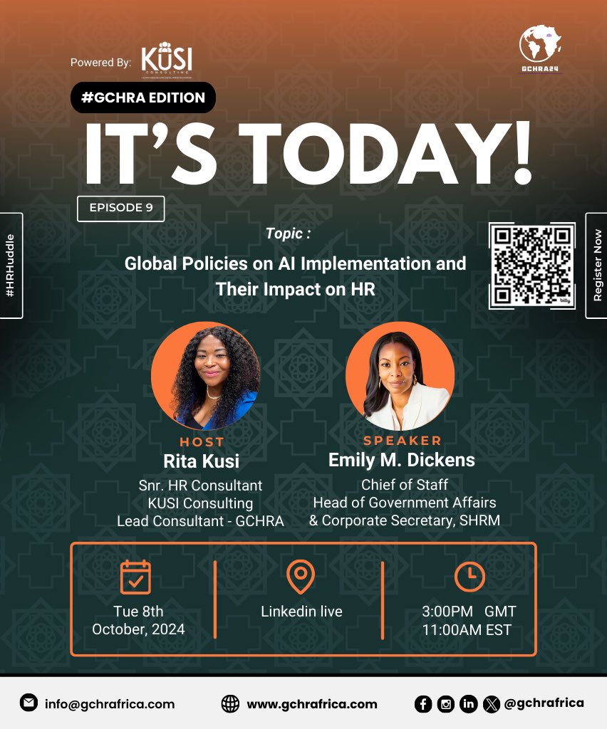 KUSIconsulting's tweet photo. Today’s the day! 🎉 Don’t miss our final HR Huddle before GCHRA with the incredible Emily M. Dickens, Chief of Staff and Head of Government Affairs at Society for Human Resource Management! 

📍 𝐋𝐢𝐧𝐤𝐞𝐝𝐈𝐧 𝐋𝐢𝐯𝐞 - https://t.co/W7arIu6qG4
⏰ 3𝐏𝐌 𝐆𝐌𝐓 / 11𝐀𝐌 𝐄𝐒𝐓 https://t.co/81on90mHhz