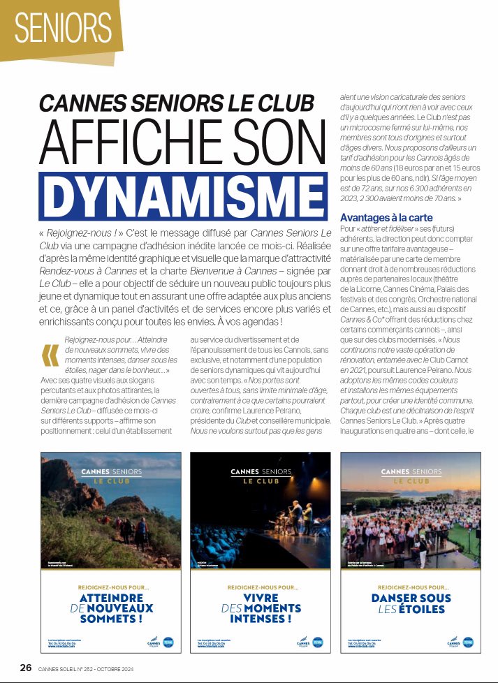 csleclub's tweet image. 📢 &quot;Cannes Seniors Le Club affiche son dynamisme&quot;, pages 26 à 29, dans la dernière édition de Cannes Soleil.

👉 A décourvrir en ligne : issuu.com/cannes/docs/ca…

#CSLC #LeClub #CannesSeniors #Dynamisme #Cannois #Activités #Cannes
