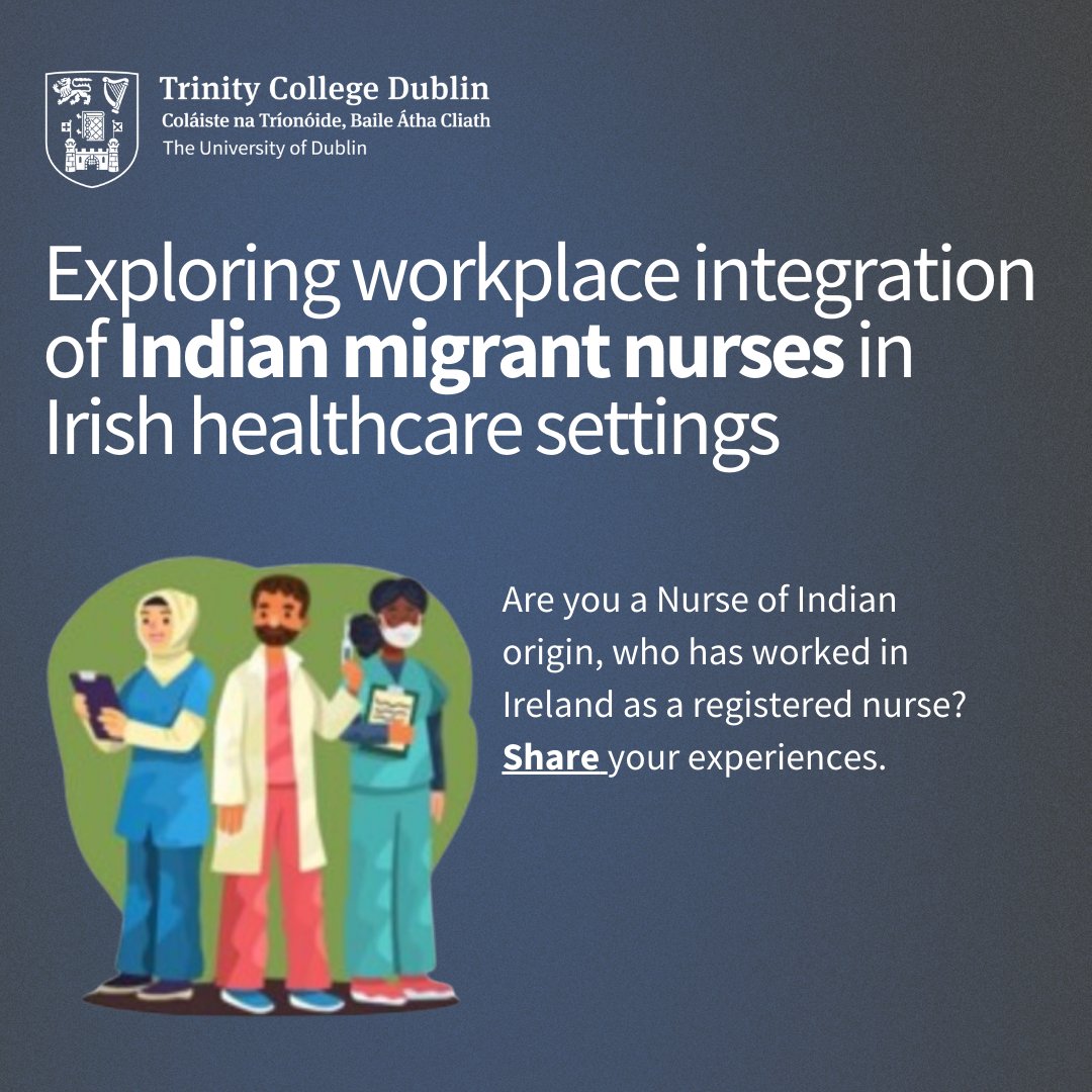 School of Nursing & Midwifery, TCD (@tcd_snm) on Twitter photo 📣 Second call for research participants. Are you a nurse of Indian origin who has worked in Ireland as a registered nurse for more than 9 months?
Take 20 minutes to fill out this anonymous online survey to help PhD candidate <a href="/barry_mcbrien/">Barry McBrien</a> complete research into the integration 📣 Second call for research participants. Are you a nurse of Indian origin who has worked in Ireland as a registered nurse for more than 9 months?
Take 20 minutes to fill out this anonymous online survey to help PhD candidate <a href="/barry_mcbrien/">Barry McBrien</a> complete research into the integration