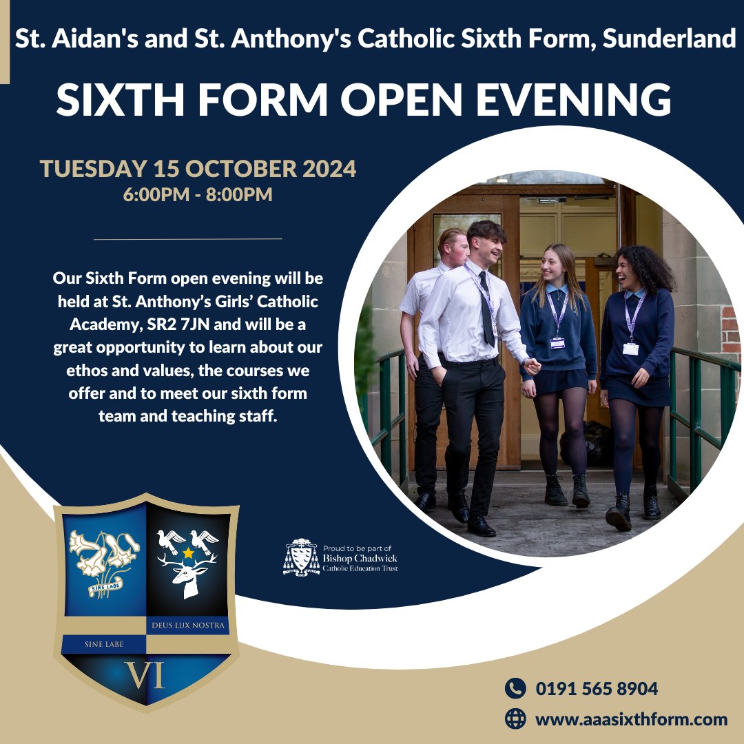 ⏳ One Week to Go!

We’re just one week away from our Sixth Form Open Evening! Join us to explore your future options and see what makes St Anthony’s Sixth Form special. We can’t wait to welcome you! 🎓✨