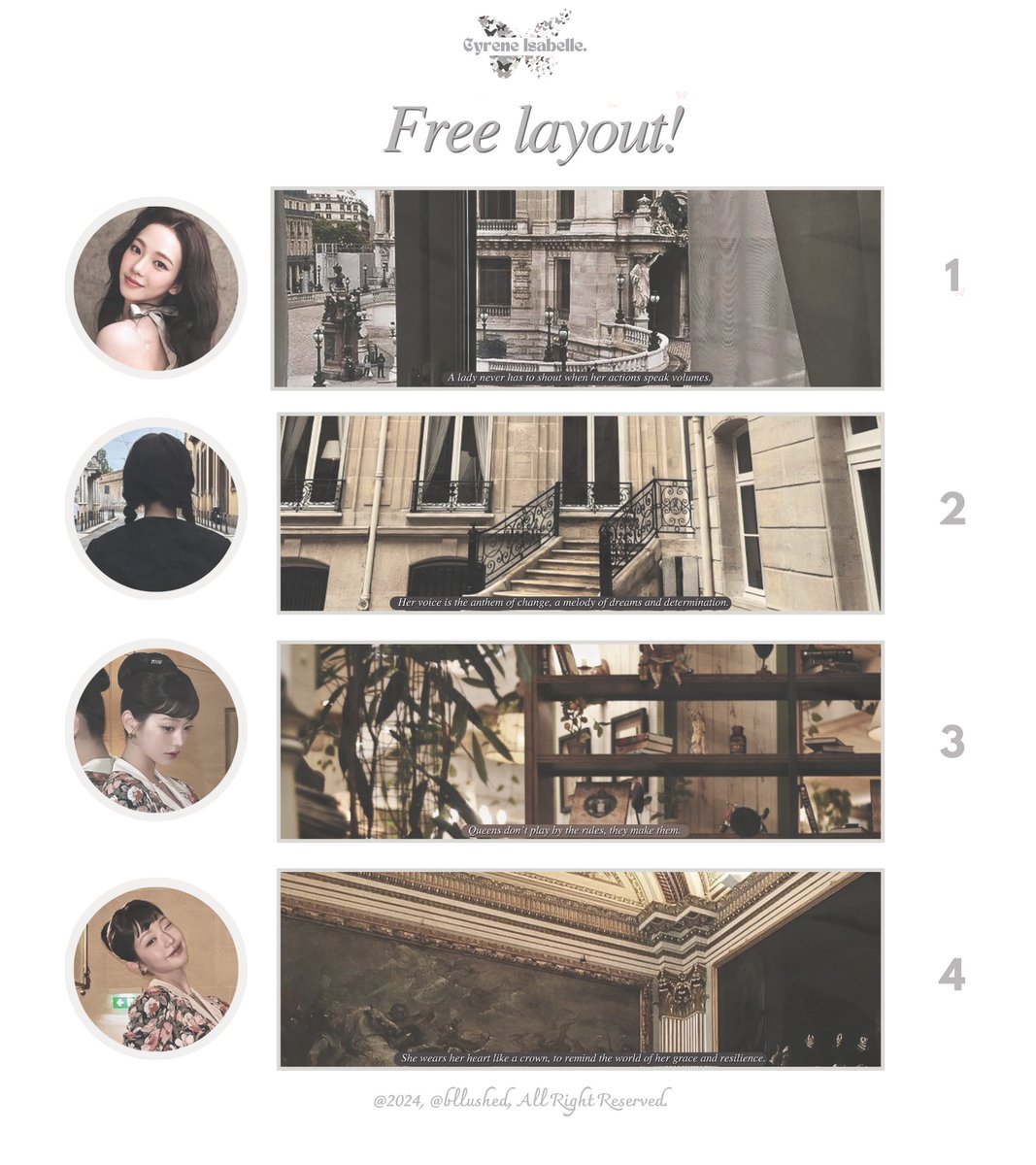 a repost for this tweet? tysm! ♡

haai! aku bawa 4 “free layout” karina &amp; wonyoung, edisi @Aeuichan buang sial. layout bisa kamu claim dengan cara rep nomor yang kamu mau, nanti bakal dipilih yaa! goodluck! ♡

End? tba. 
{ #zonauang }