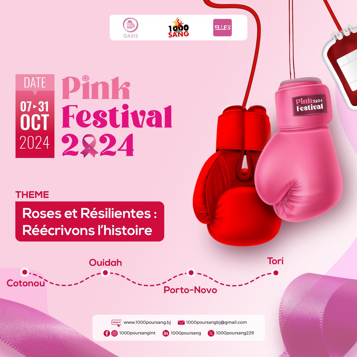 1000poursang229's tweet photo. 1 MOIS - 4 VILLES - 9 DATES - 1 FESTIVAL

Pour lutter contre le cancer du sein et faire la promotion du sang 🩸🩷. 

Le Pink Festival vient à vous du 7 Octobre au 31 Octobre 2024 🎀

#PinkFestival 
#1000Poursang
#Ellesapps
#BPPTour https://t.co/o3kKBBxtv4