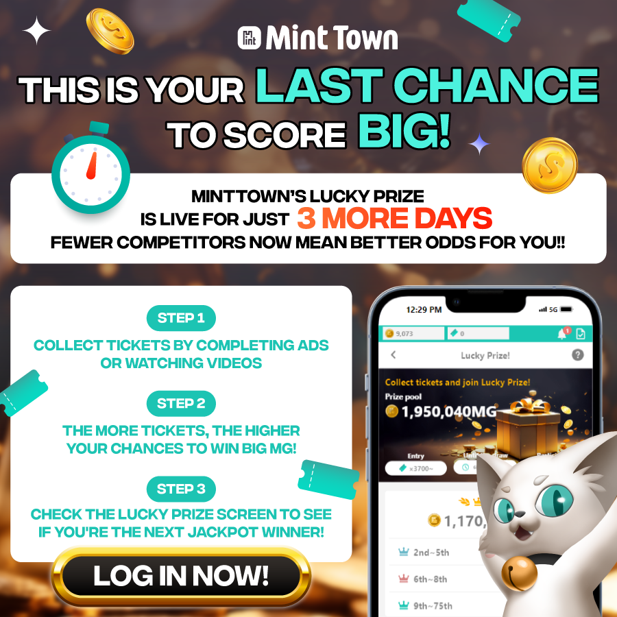 MMO_cash's tweet photo. 🚨 3 DAYS LEFT: LUCKY PRIZE ENDS SOON!
Don't miss your ONE-TIME CHANCE to WIN BIG! 💰🎉 Fewer competitors = better odds for you! 🎟️✨
1️⃣ Earn tickets by completing tasks 🎬
2️⃣ More tickets = more chances to win MG 💸
3️⃣ Higher odds NOW! 🏆 https://t.co/JIcZ44r6WW