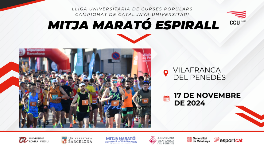 EsportsUPC's tweet photo. 📣 Arriba la Mitja Espirall-Vilafranca, cursa de la #LligaCursesPopulars! 🏃♀️👟 #CCU25
✔ Oberta a la CU de @la_UPC
⏳ Inscripcions fins al 30/10 ❗
✍ Preinscripcions: https://t.co/vQvra8VtRZ
Més info: https://t.co/ySGpHp7FPI
Gaudeix la Mitja! 💙
#EsportsUPC @esportcatuni https://t.co/aGMyGpv39y