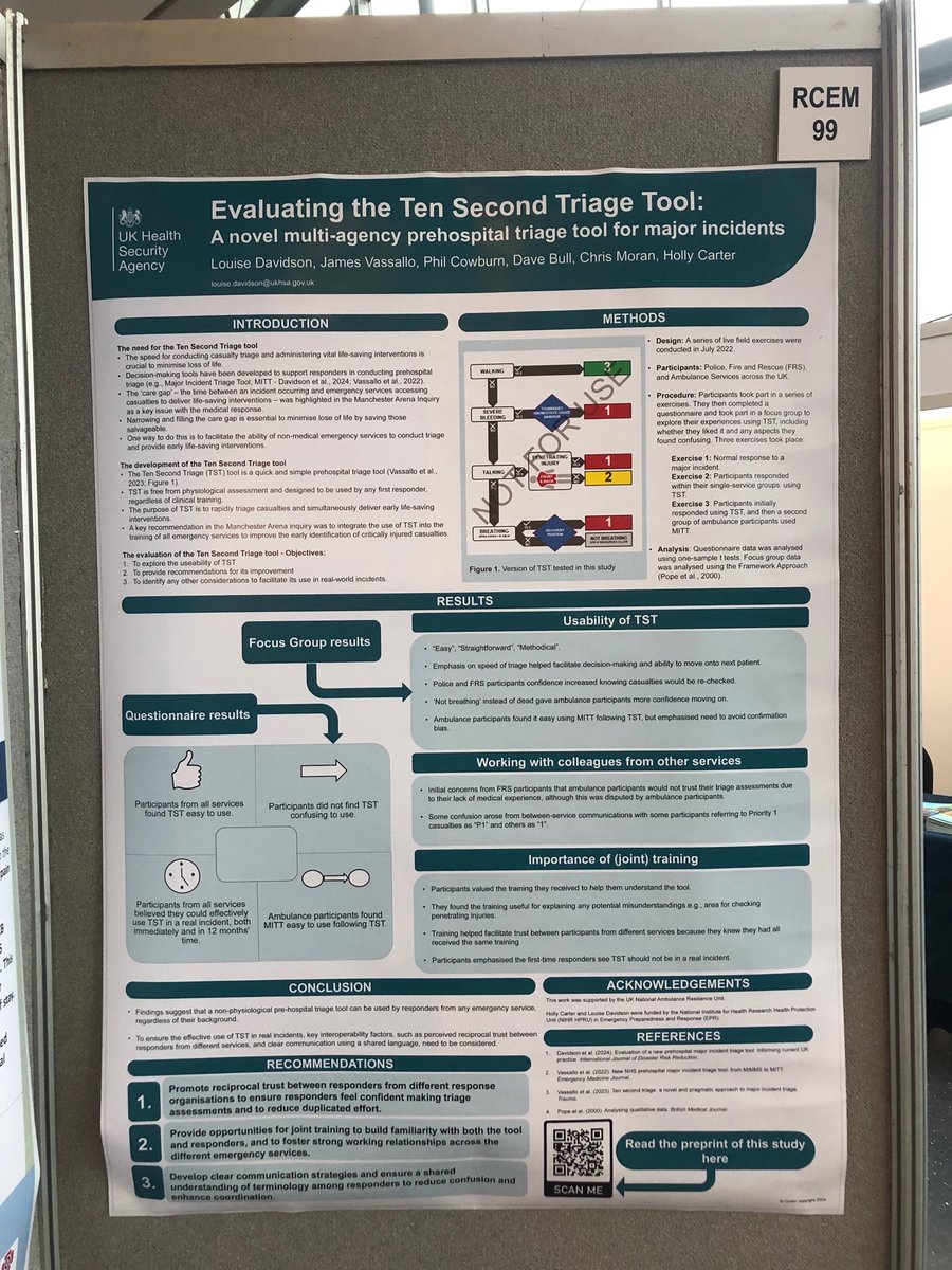 Very excited to be sharing our important work evaluating Ten Second Triage at the Royal College of Emergency Medicine Annual Scientific Conference in Gateshead. Pop over to poster stand 99 on the ground floor to read more and have a chat! #RCEMasc