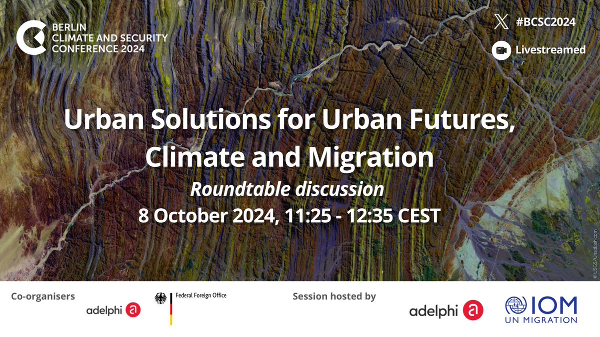 Climate Diplomacy and Security (@climatediplo) on Twitter photo UP NEXT AT #BCSC2024:
Urban solutions for urban futures, climate and migration - Session info: berlin-climate-security-conference.de/en/urban-solut…
📹 WATCH LIVE: adelph.it/BCSC24Livestre…
<a href="/DennisTaenzler/">Dennis Tänzler</a> <a href="/KaylyOber/">Kayly Ober | @kayly.bsky.social</a> <a href="/TobiasBernstein/">Toby Bernstein</a> UP NEXT AT #BCSC2024:
Urban solutions for urban futures, climate and migration - Session info: berlin-climate-security-conference.de/en/urban-solut…
📹 WATCH LIVE: adelph.it/BCSC24Livestre…
<a href="/DennisTaenzler/">Dennis Tänzler</a> <a href="/KaylyOber/">Kayly Ober | @kayly.bsky.social</a> <a href="/TobiasBernstein/">Toby Bernstein</a>