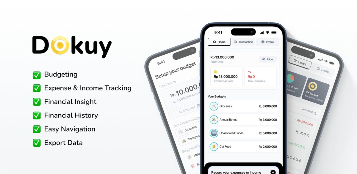 galuhnap's tweet image. Tinggalkan sheets mu, saatnya budgeting &amp;amp; nyatet pengeluaran pake @Dokuy_app

- Budgeting lebih gampang
- Bisa export data GRATIS
- Penyimpanan data di local (kita ga bisa liat data user)
- Financial insight 
- More to come

*baru available di Android

Share are appreciated 💌