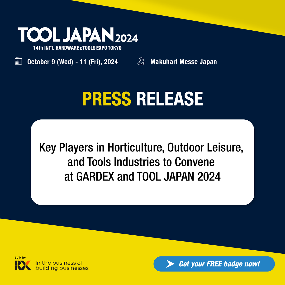 tooljapan_rx's tweet photo. Key players in horticulture, outdoor leisure, and tools are gathering at GARDEX & TOOL JAPAN 2024! Explore zones for gardening, outdoor living, work tools, auto parts, and expanded workwear offerings.

Discover more: https://t.co/GXRjrBQBsP

#TOOLJapan2024 #ToolsAndHardware #AgriculturalSupplies #hardwareindustry #hardwarestore #toolmarket