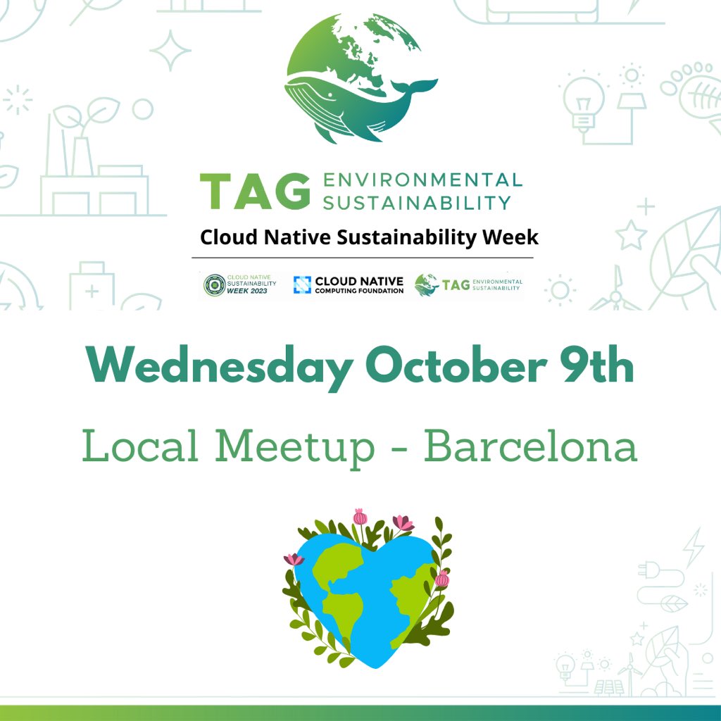 cloudnativebcn's tweet image. Cloud Native Sustainability Week is a @CNCFEnvTAG yearly event with local meetups happening around the world to raise awareness about the topic.
The local one in Barcelona is happening tomorrow, doors open 18:00-18:30 π±
ππΌ meetu.ps/e/NtqrQ/sJyPP/i