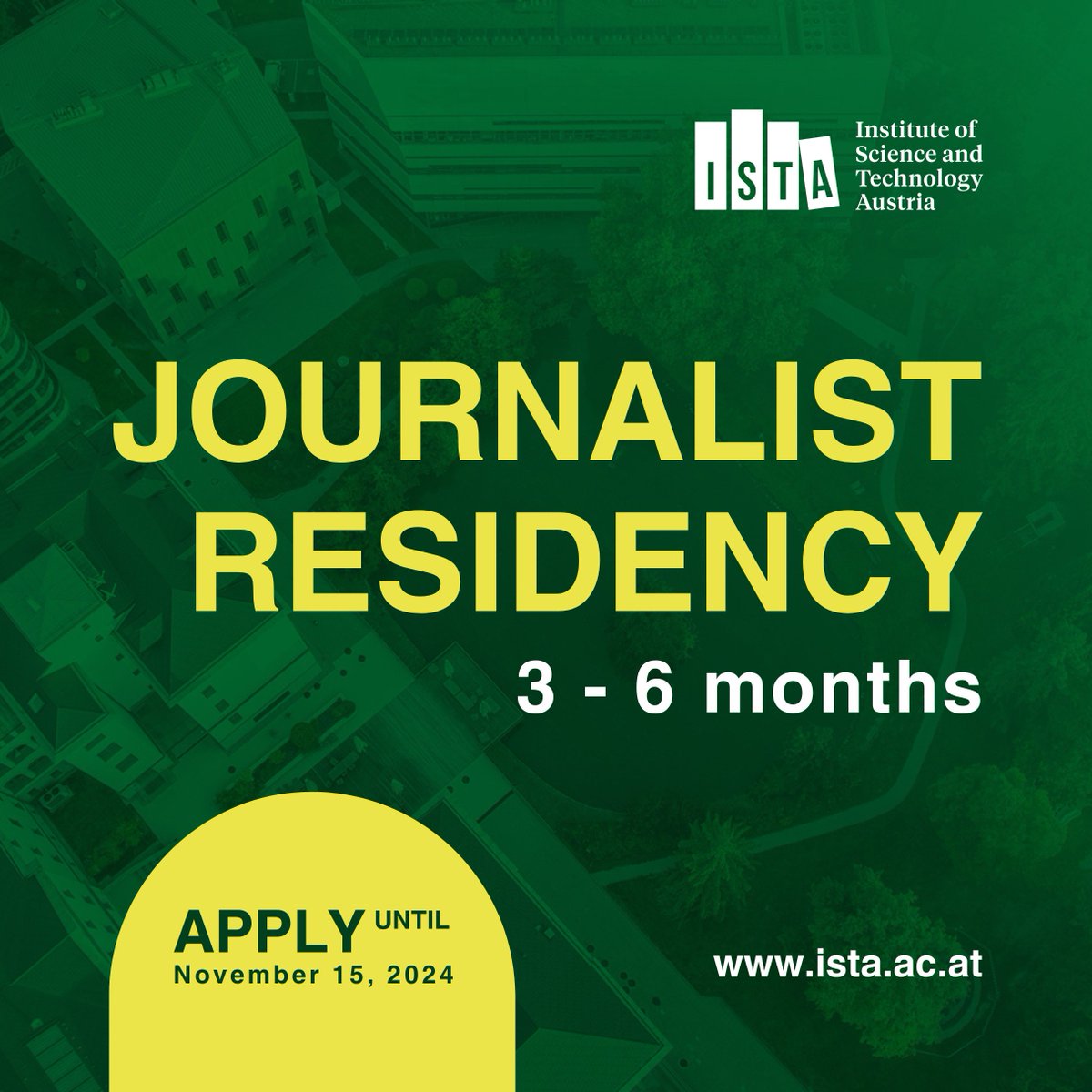 ISTAustria's tweet photo. 📢 Communicating Science is your thing? Apply until Nov 15 for the @ISTAustria Journalism #Residency 2025 and work together with leading scientists on your ambitious project! 
All details: https://t.co/BWyJK3EDIP

#JournalistInResidence https://t.co/tFoPTwLYjQ
