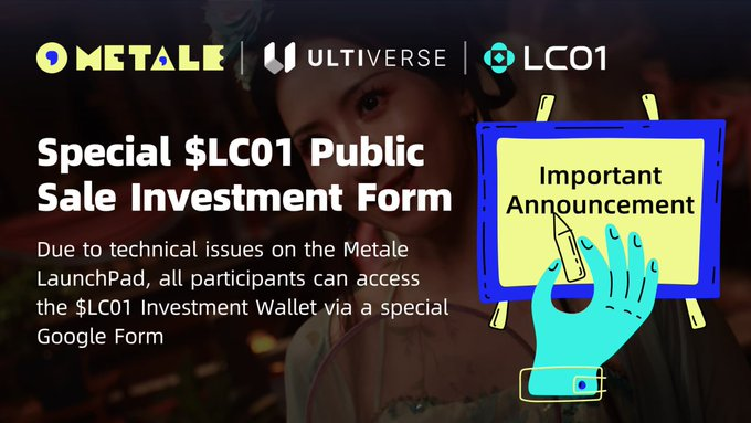 readonlm's tweet photo. 🚨 $LC01 投资者们注意了！Metale LaunchPad 碰上技术小插曲，但别慌！😅 官方开启了特别通道继续 $LC01 公开发售。只需填个 Google 表单就能搞定，简单又安全。⏳ 时间不等人，剩不到24小时了！想抓住这波区块链投资热潮的，赶紧行动吧！🚀 #LC01 #Metale 

👉 Proceed：https://t.co/i8xxnoVSUi https://t.co/emelXNJQYk