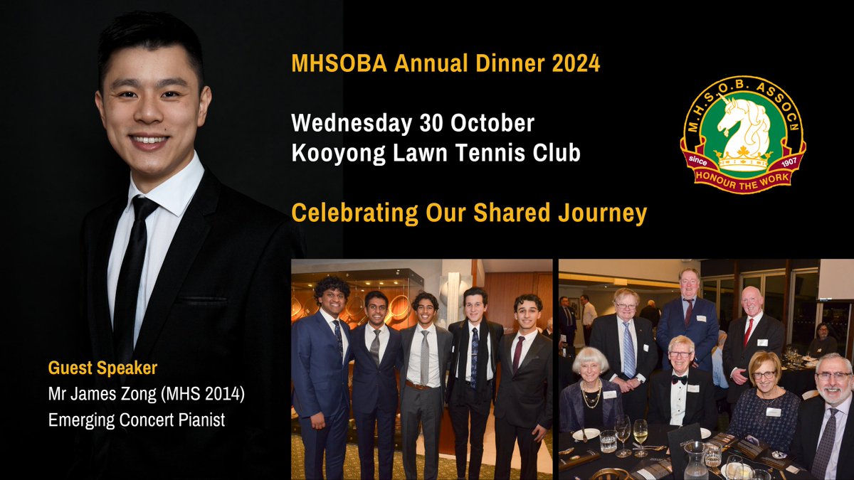 MHSOBAInc's tweet photo. MHSOBA Annual Dinner 2024

To Old Boys planning to attend - purchase your table or ticket(s) without delay.

Wednesday 30 October
7:00pm to 11:00pm
Kooyong Lawn Tennis Club

Table of 8 guests
https://t.co/5xA3s5B29x

Individual tickets https://t.co/NbjJrEa7kn

Honour The Work https://t.co/CudYqEwTmC
