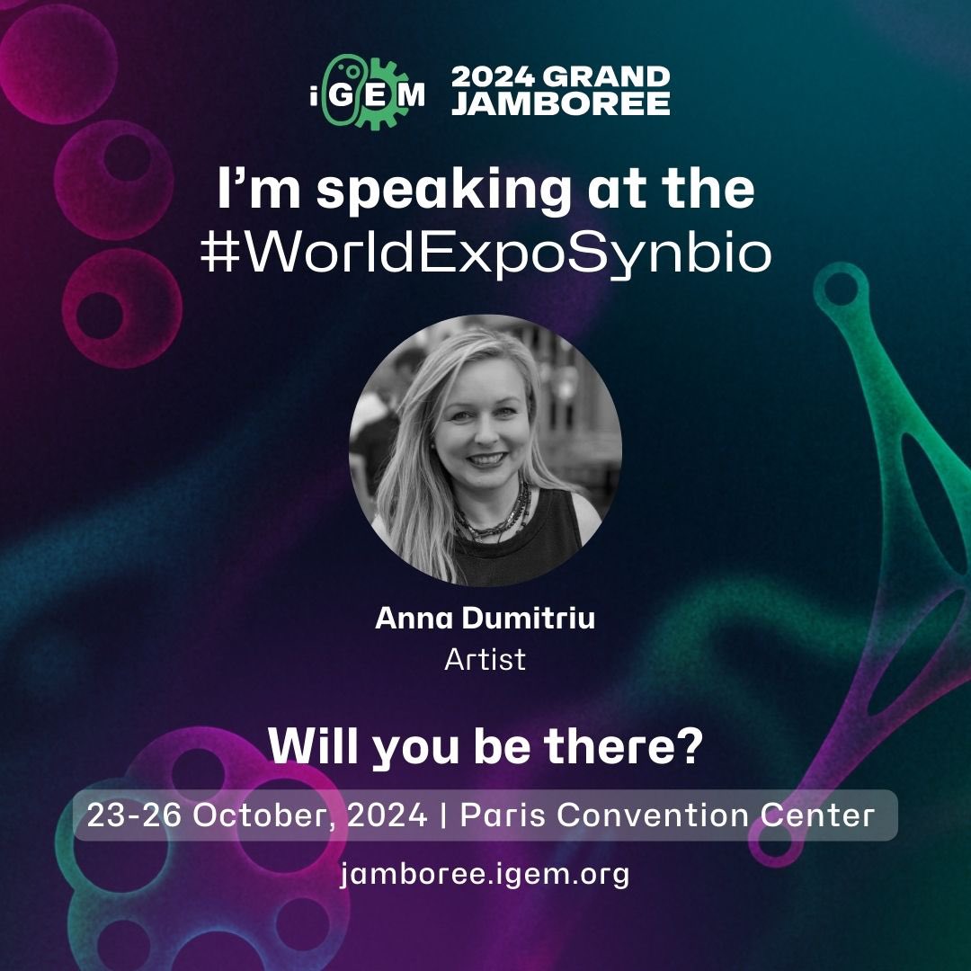 Anna Dumitriu (@annadumitriu) on Twitter photo I’m very pleased to be giving a talk at the IGEM Grand Jamboree 2024 (the world expo of synthetic biology) in Paris and doing a panel with Radu Ticiu, Alex May and Carlos Silveira
jamboree.igem.org/2024/home
<a href="/RaduTiciu/">Radu Ticiu 🧬</a> <a href="/alexmayarts/">Alex May</a> <a href="/iGEM/">iGEM Headquarters</a> I’m very pleased to be giving a talk at the IGEM Grand Jamboree 2024 (the world expo of synthetic biology) in Paris and doing a panel with Radu Ticiu, Alex May and Carlos Silveira
jamboree.igem.org/2024/home
<a href="/RaduTiciu/">Radu Ticiu 🧬</a> <a href="/alexmayarts/">Alex May</a> <a href="/iGEM/">iGEM Headquarters</a>