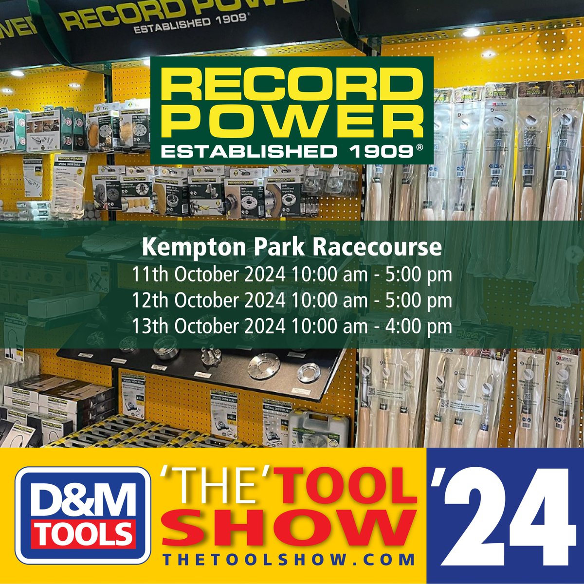 RecordPower's tweet image. &apos;The&apos; Tool Show with @DM_Tools is back this Friday!

Join us at Kempton Park Racecourse from Friday 11th – Sunday 13th October, on stands F1 and F2 to see our core range of products, including the brand-new UK-made ProComfort Turning Tools!

#RecordPower #DMTools #Event