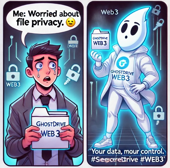 Maahanoor63's tweet photo. Ever worried about file privacy?
💻🔒 No need to stress with @GhostDrive on #Web3!
Your data, your control. 👻
#GhostDrive
#SecureDrive #DecentralizedStorage #PrivacyMatters https://t.co/yHyONbsh1z
