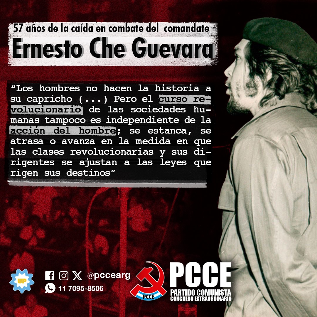 🚩 A 57 años de su caída en combate, recordamos al Comandante Che Guevara y apelamos a su ejemplo de lucha para enfrentar los desafíos de una Patria atacada por el fascismo neoliberal.✊🏽

#CheGuevara