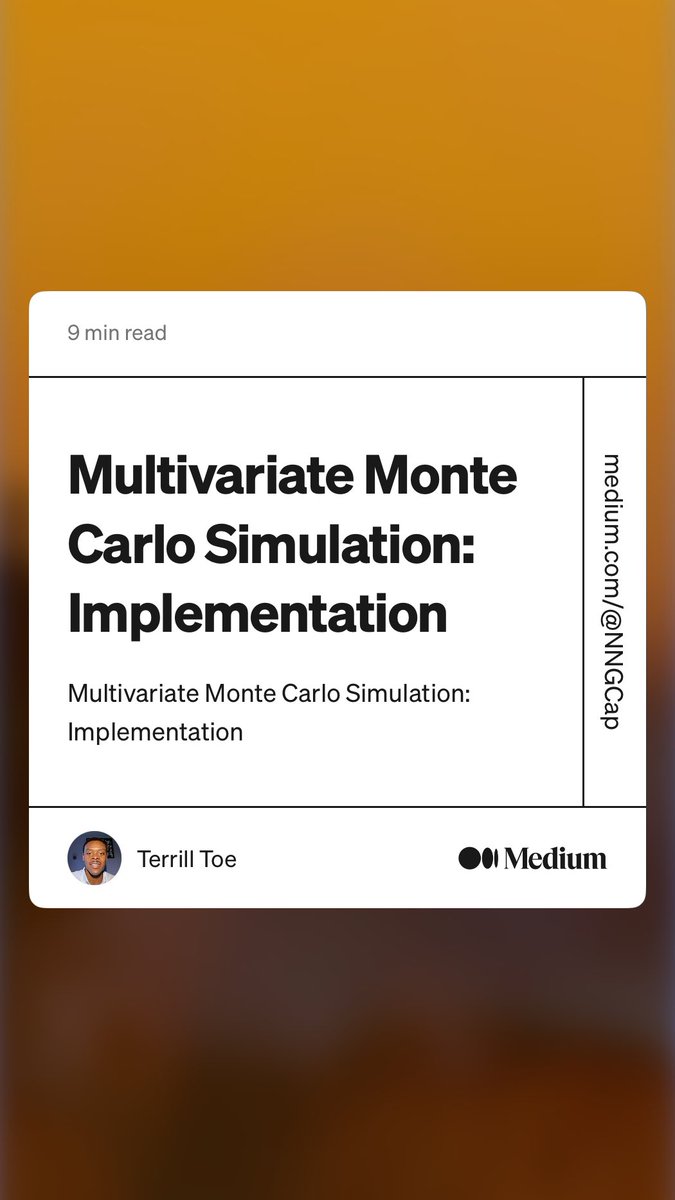 Tknowsthetruth's tweet photo. Probability, statistics, and linear algebra an help you solve a plethora of problems, especially in finance. The maths that helps generate a return on your money.                          “Multivariate Monte Carlo Simulation: Implementation” by Terrill Toe
https://t.co/J8S7VYa3Ph https://t.co/v1uEOV4Kbg