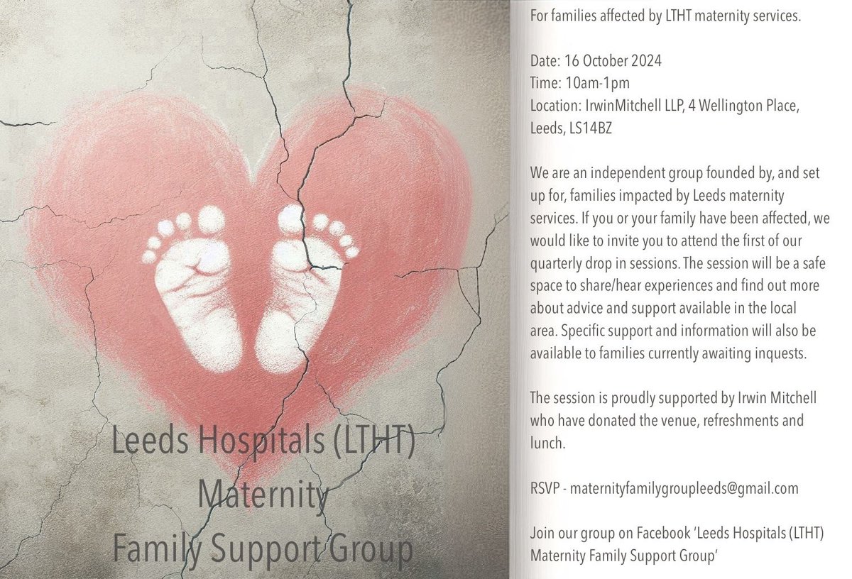 Have you or someone you know been impacted by Leeds maternity services? Please share the details below of this upcoming support session for families. It’s a safe space for families to connect, share experiences and find local advice and support.