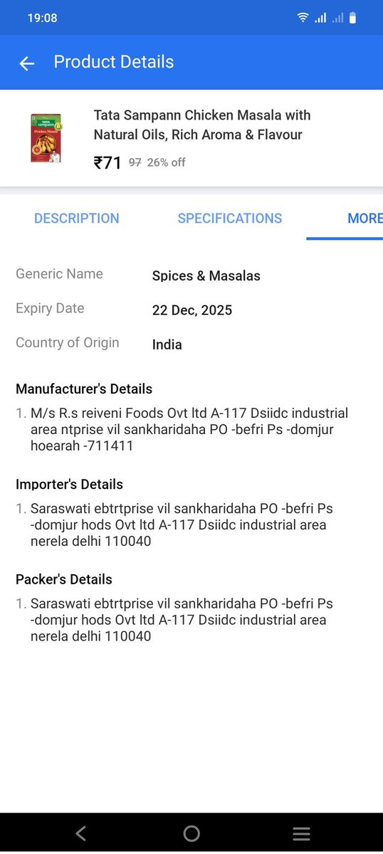 Agnikant3's tweet photo. Open fraud by @Flipkart and @TATASampann look at the address mentioned on the app. https://t.co/mlCdoaBB6A