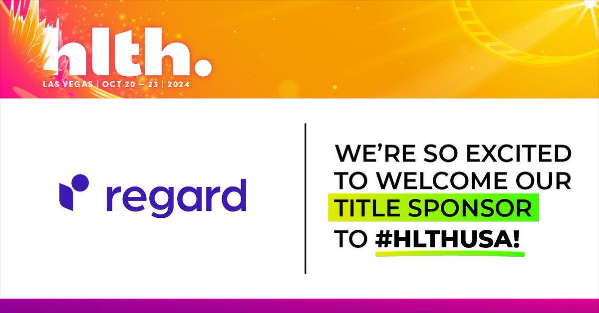 🎉 We’re excited to have <a href="/RegardApp/">Regard</a> as a title sponsor for #HLTHUSA 2024! 

They’re helping healthcare providers automate clinical tasks to focus on what matters most: patient care.

Discover their solution in Vegas at HLTH USA this month 👉 ow.ly/EyUW50SWCMF4o