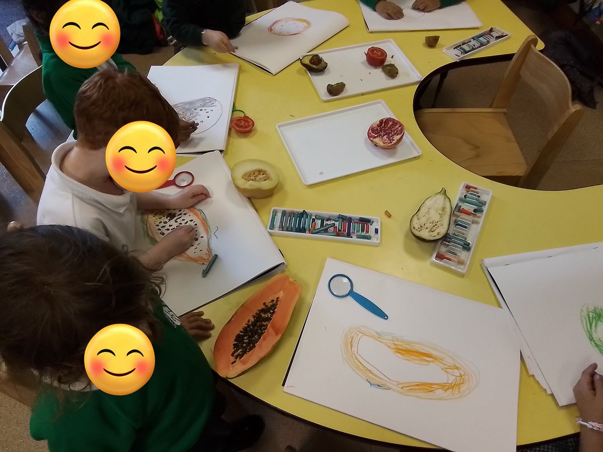 Reception have been looking very carefully at seeds in fruit. Aah,that's where a lot of seeds come from ! Now that we know, we're going to try to gather some to plant in our Mini Allotment . Wow, we hope the seeds will grow and grow and grow ! #titch #artforkids #eyfs