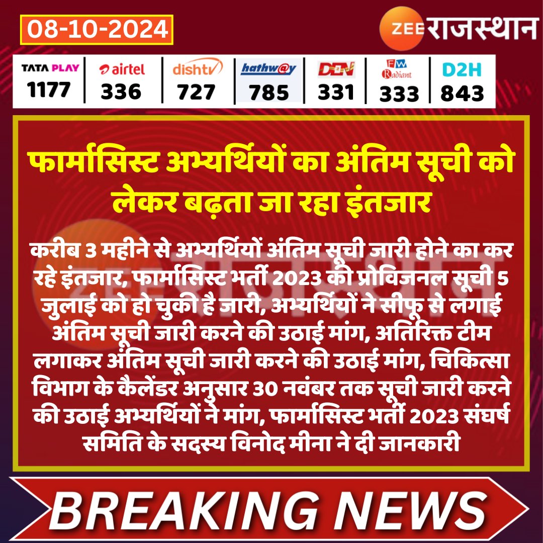 #Jaipur फार्मासिस्ट अभ्यर्थियों का अंतिम सूची को लेकर बढ़ता जा रहा इंतजार

<a href="/nhm_rajasthan/">Medical & Health Deptt. Rajasthan</a> <a href="/sachin_journo/">Sachin sharma</a> #LatestNews #RajasthanNews #RajasthanWithZee
