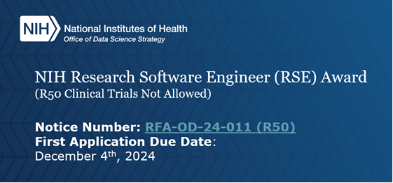 .<a href="/NIH/">NIH</a> funding alert: New opportunity to support exceptional Research Software Engineers in biomedical, behavioral, and health fields. Offers salary support for developing and disseminating software tools, plus training users.

First deadline: Dec 4, 2024
bit.ly/3xZnDmx