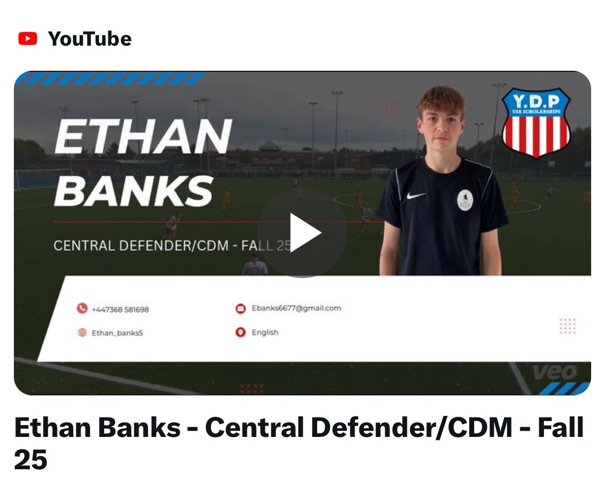 Ethan Banks - Central Defender/CDM - Fall 25 youtu.be/MTzIhtqm0EI?si… via <a href="/YouTube/">YouTube</a>