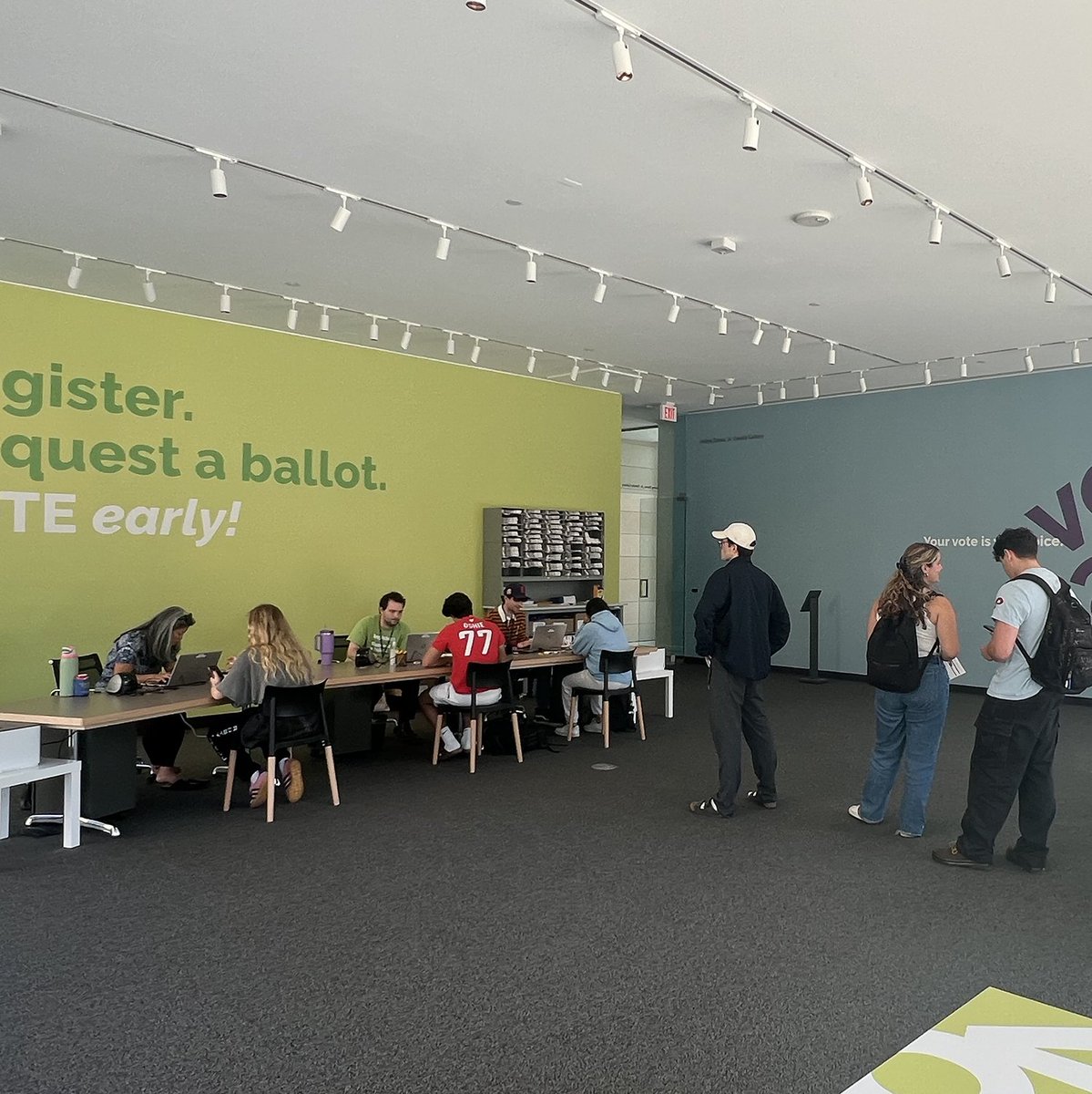 ArtDesignVote's tweet photo. We're so thrilled to see students registering &amp; voting at the Voting Hub at UMMA we designed! 

This project is possible because of our close partnership with UMMA and the Ann Arbor City Clerk's office—this is our third election cycle working together! 🗳️❤️ https://t.co/ThyfMSlqQQ