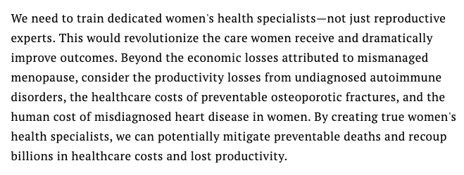 “We need to train dedicated women's health specialists—not just reproductive experts.” 

Fascinating, smart essay by Dr. Elizabeth Poynor on reimagining women's health care 
time.com/7031874/uncoup…