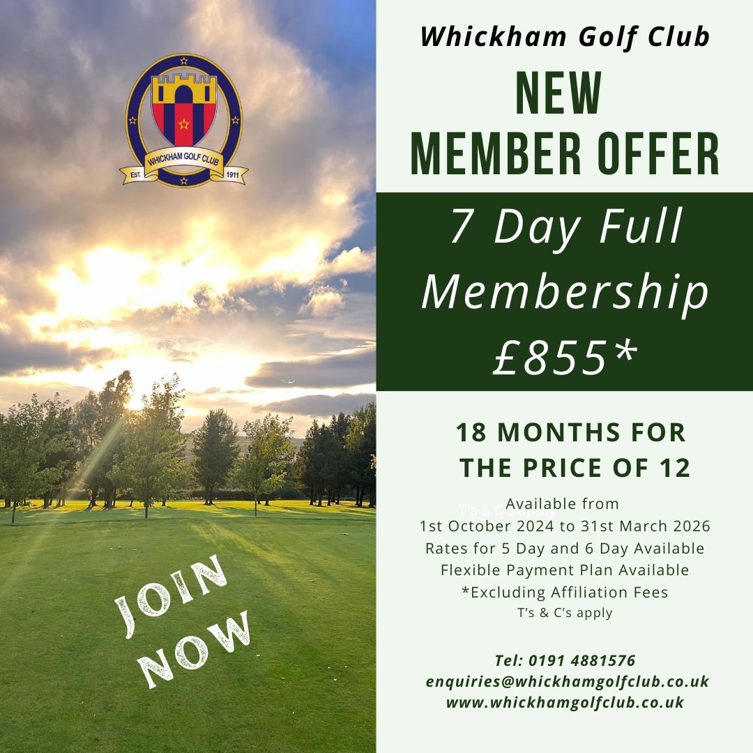 Join in October and enjoy 18 months of membership for the price of 12!
Take advantage of our outstanding 18-hole Course and modern Clubhouse.
Reduced rates are available for ages 18-30 with 5-Day and 6-Day membership options also available.