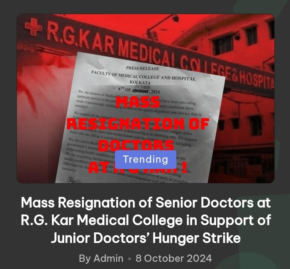 mcollegedarshan's tweet photo. Mass Resignation of SR at RGKar Medical college.
Full article ⤵️ 
https://t.co/zpG1GseDgx https://t.co/BpQdxXWFfU
