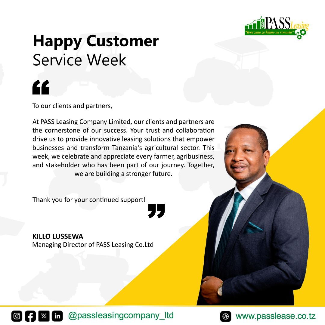 pass_leasing's tweet photo. Message from Killo Lussewa, Managing Director of PASS Leasing Co. Ltd #HappyCustomerServiceWeek https://t.co/JKZkzjDgDA