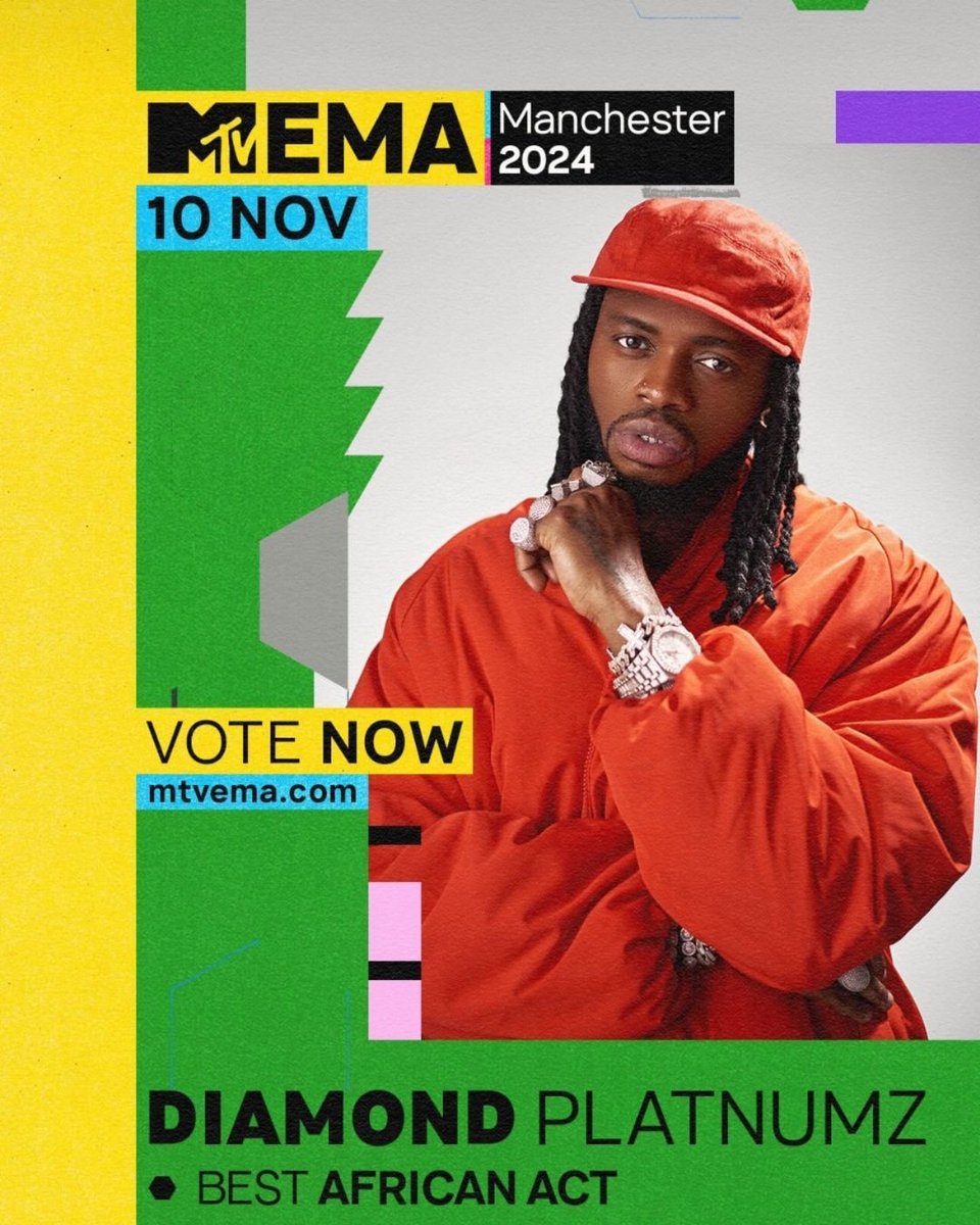 Diamondnews_'s tweet photo. MTV EMA 2024 Vote For @diamondplatnumz As Best African Act . Please vote for him link 🔗 👇
https://t.co/3TTAeQ5v5G https://t.co/aDrHsYLO4O