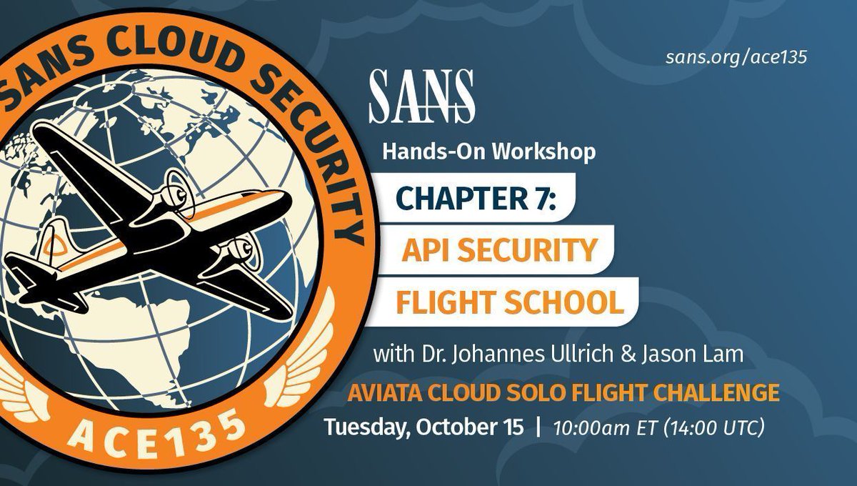 ⏳ Don't miss this opportunity to enhance your cloud security skills!

Join cloud experts <a href="/johullrich/">Johannes Ullrich</a> and <a href="/jasonlam_sec/">Jason Lam</a> as they help you secure your APIs effectively. Live October 15!

✍️ Register now: buff.ly/3ZvFFYX

#SANSCloudAce #CloudSecurity