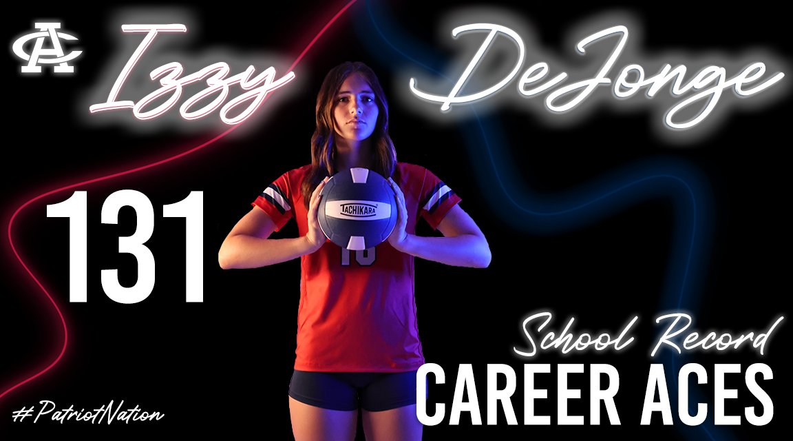 🏐 Volleyball Spotlight 🏐
Congrats to Izzy DeJonge for breaking the Adams Central career aces record as a junior this past weekend! This is an incredible accomplishment and we can’t wait to see what more she’ll achieve! #PatrtiotNation

＊Graphic credit- Kayden Sipp, junior