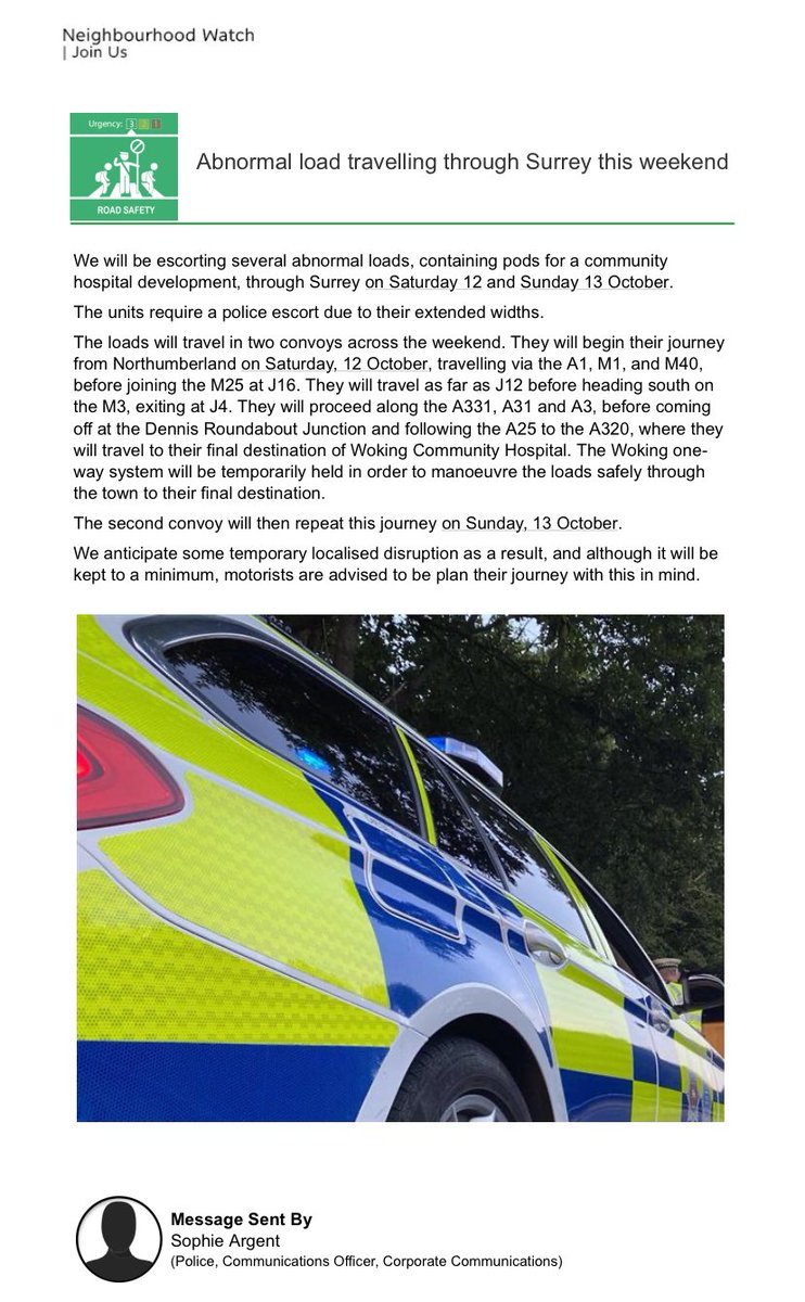 FYI folks. Abnormal normal load convoy travelling through our local roads this weekend (see attachment)