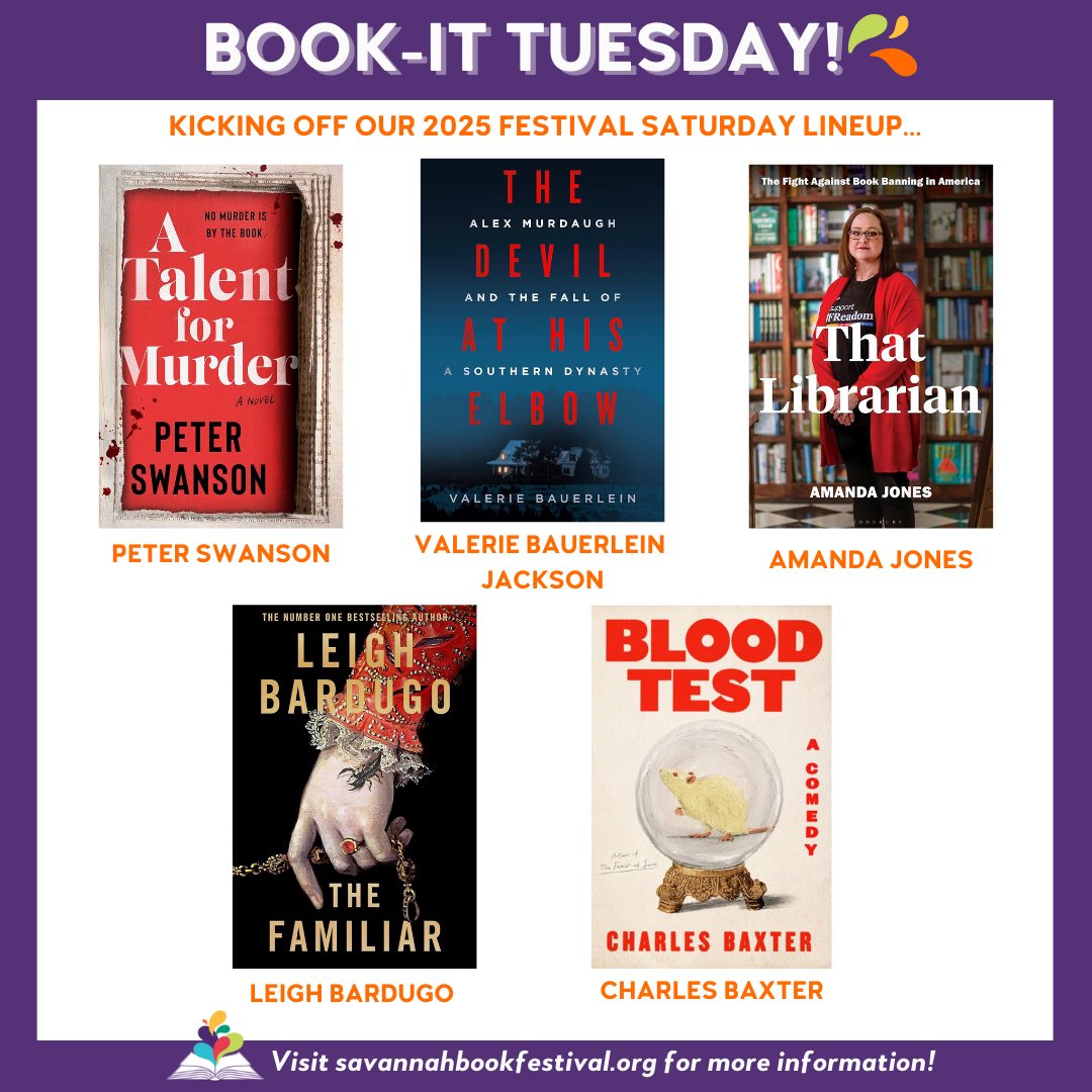 Author announcements for #SBF2025 are underway! 

Here are the first five authors for the 2025 Festival! 📚

Head to the “Meet the Authors” page on our website for a more in-depth view on the authors and their books!

#savannahbookfestival #books #authors