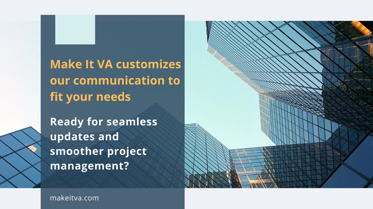 MakeITVA's tweet image. Make It VA customizes our communication to fit your needs. 📩✨ Ready for seamless updates and smoother project management? Let’s get started! #VirtualAssistantServices #ClientManagement #SeamlessCommunication