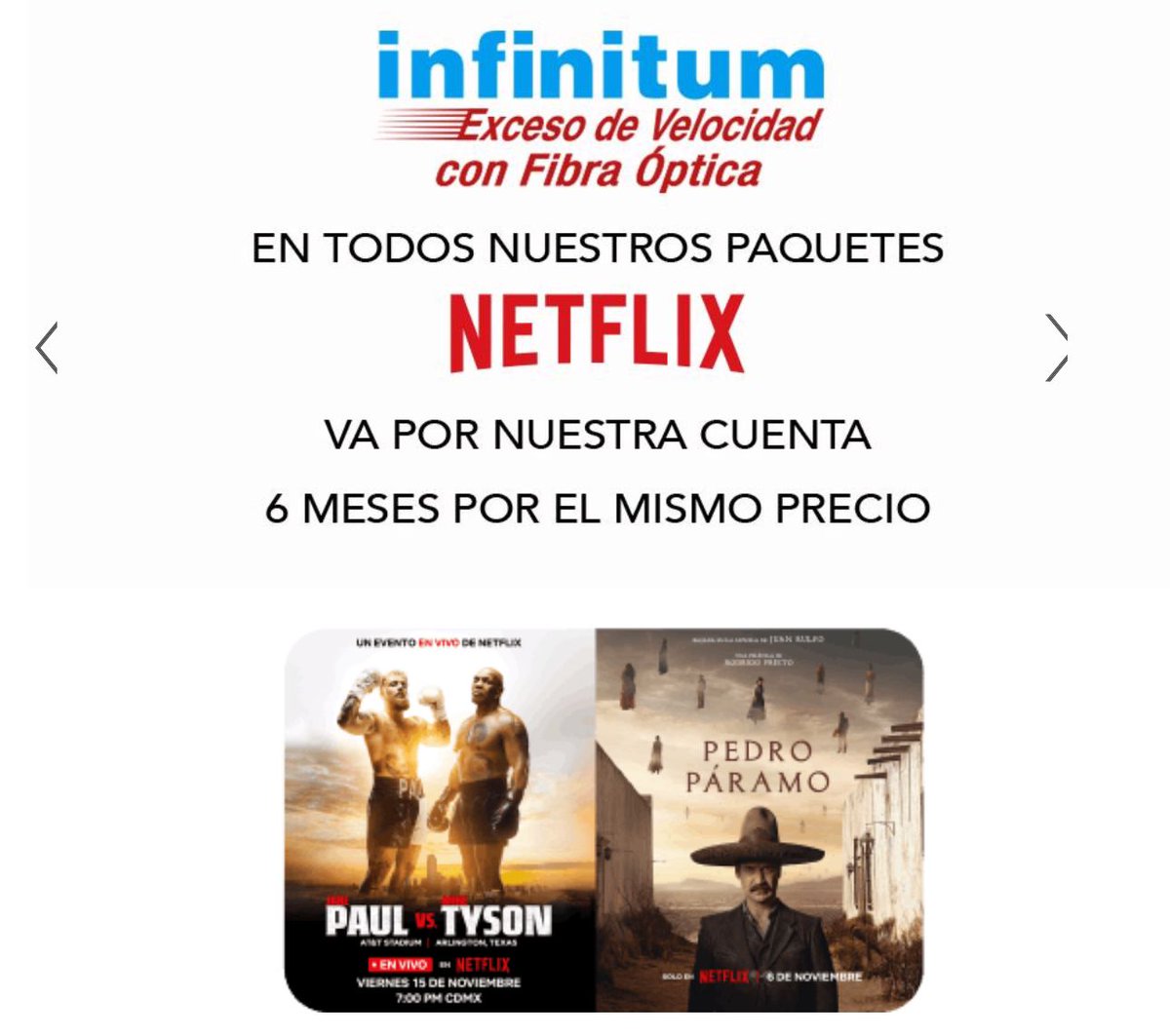 jmatuk's tweet photo. .@Telmex ofrecerá 6 meses gratis de @netflix en sus paquetes residenciales y comerciales a clientes nuevos de Infinitum o sólo internet. La promoción también aplicará para clientes existentes que tengan domiciliado su servicio, lo domicilien, o migren de cobre a fibra. https://t.co/Rcq1Ti797z