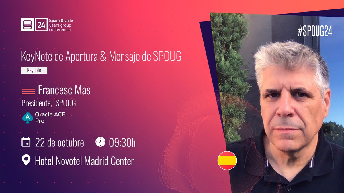 francescmaspuig's tweet photo. No te pierdas el evento anual de SPOUG del próximo 22 Octubre. Este año la agenda viene repleta de novedades
El registro es gratuito en este link https://t.co/IhH3OhZFhF
#SPOUG #SPOUG24 #Oracle #OracleACE https://t.co/ov3V4PET61