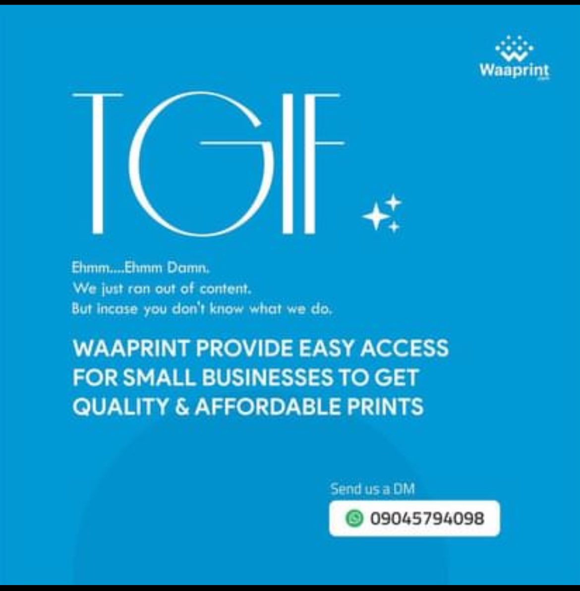 Waaprint_HQ's tweet photo. @Jesugbemi4 Mokola Market Ibadan 

Additionally, we offer On-Demand Printing Services for Bossinesses in Nigeria.. https://t.co/siHNfJscXS
