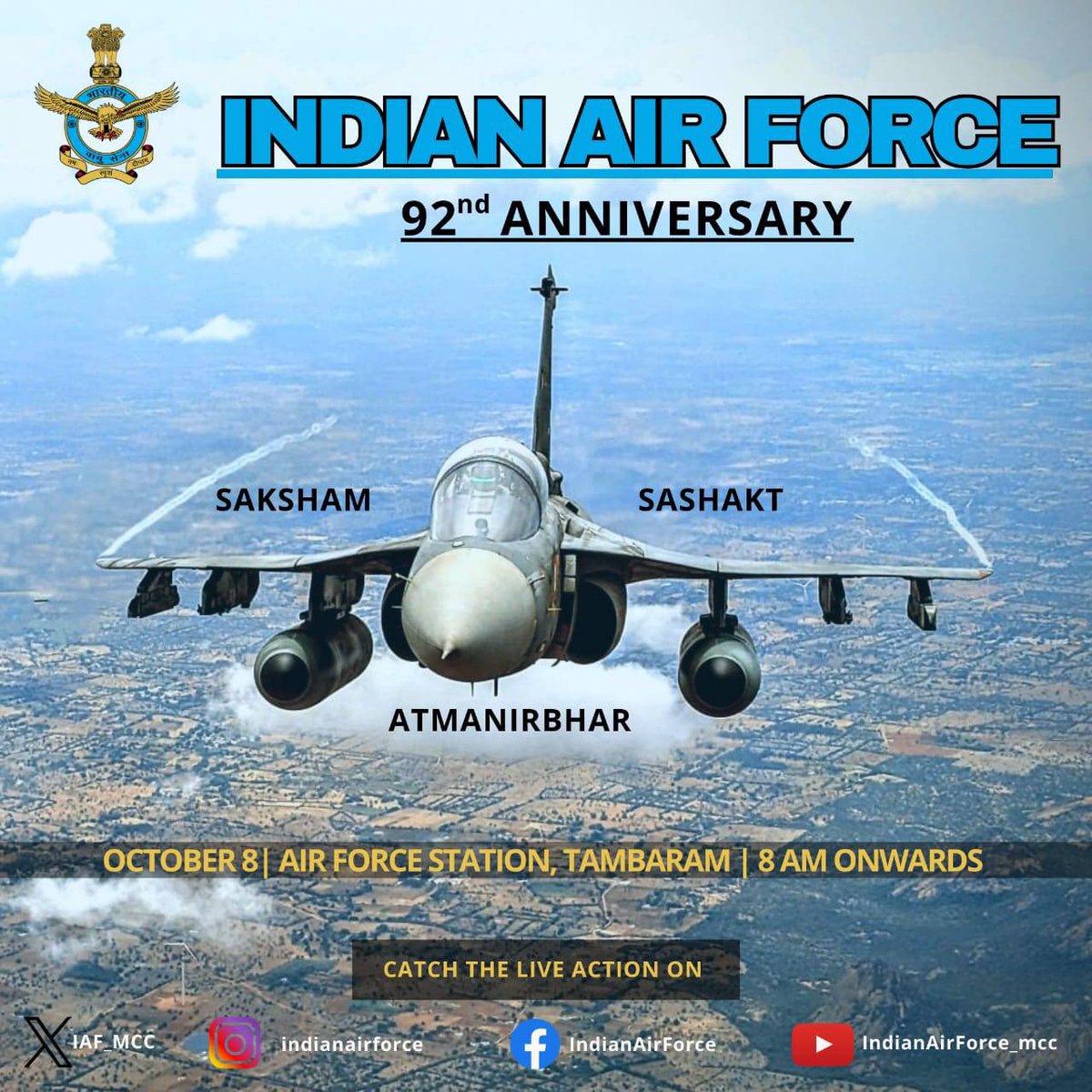 8th October, Indian Air Force Day!  "Touch the Sky with Glory" 
नभः स्पृशं दिप्तम🙏 
#India #AirForce #AirForceDay 
<a href="/IAF_MCC/">Indian Air Force</a>