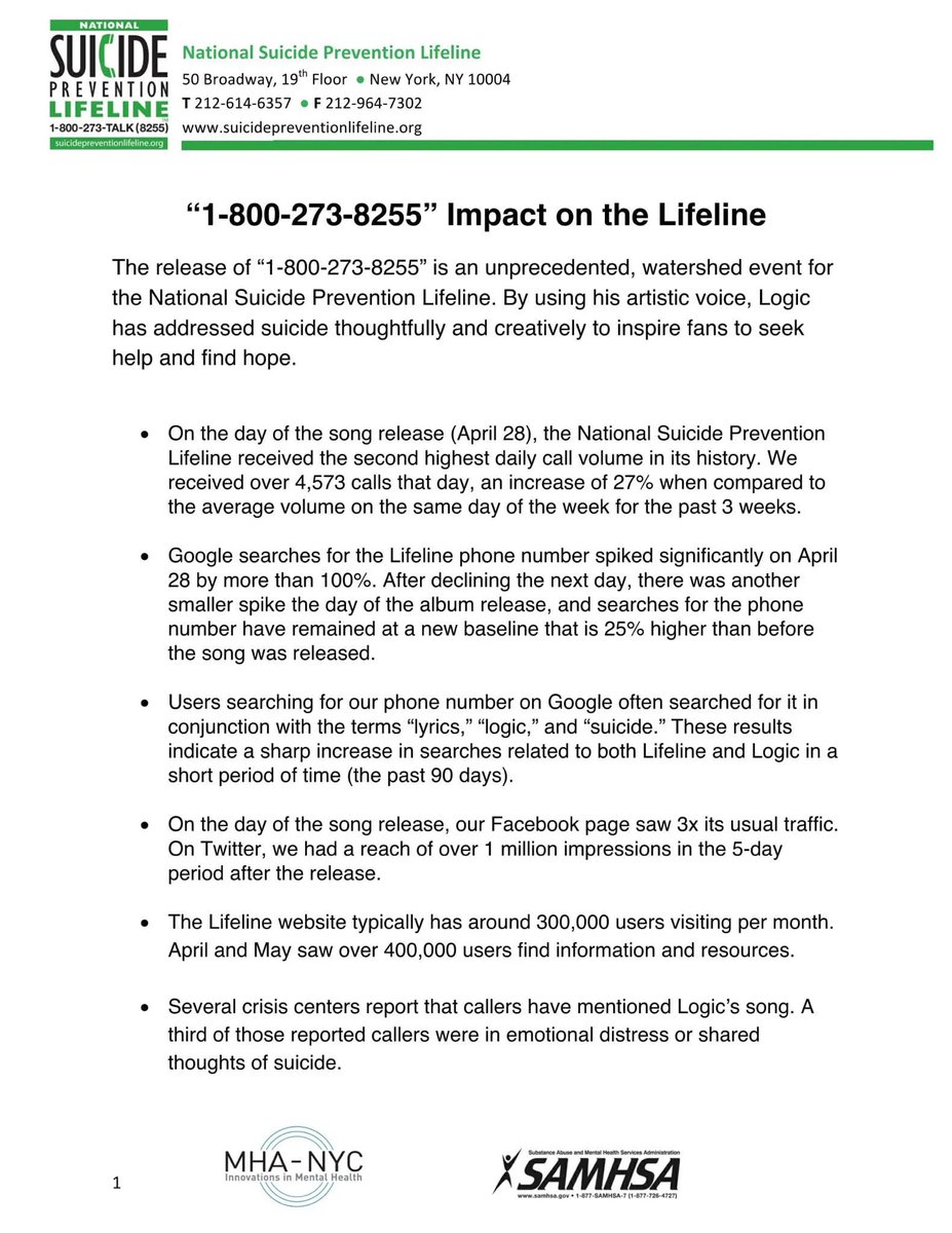 The Grammy’s don’t matter. In 2017 we partnered w/ the National Suicide Prevention Lifeline on <a href="/Logic301/">Rap Ron Howard</a>’s “1-800-273-8255” It was nominated for Song of The Year at the 2018 Grammy’s. We lost to <a href="/BrunoMars/">Bruno Mars</a>. The song saved lives. You don’t need validation from archaic institutions