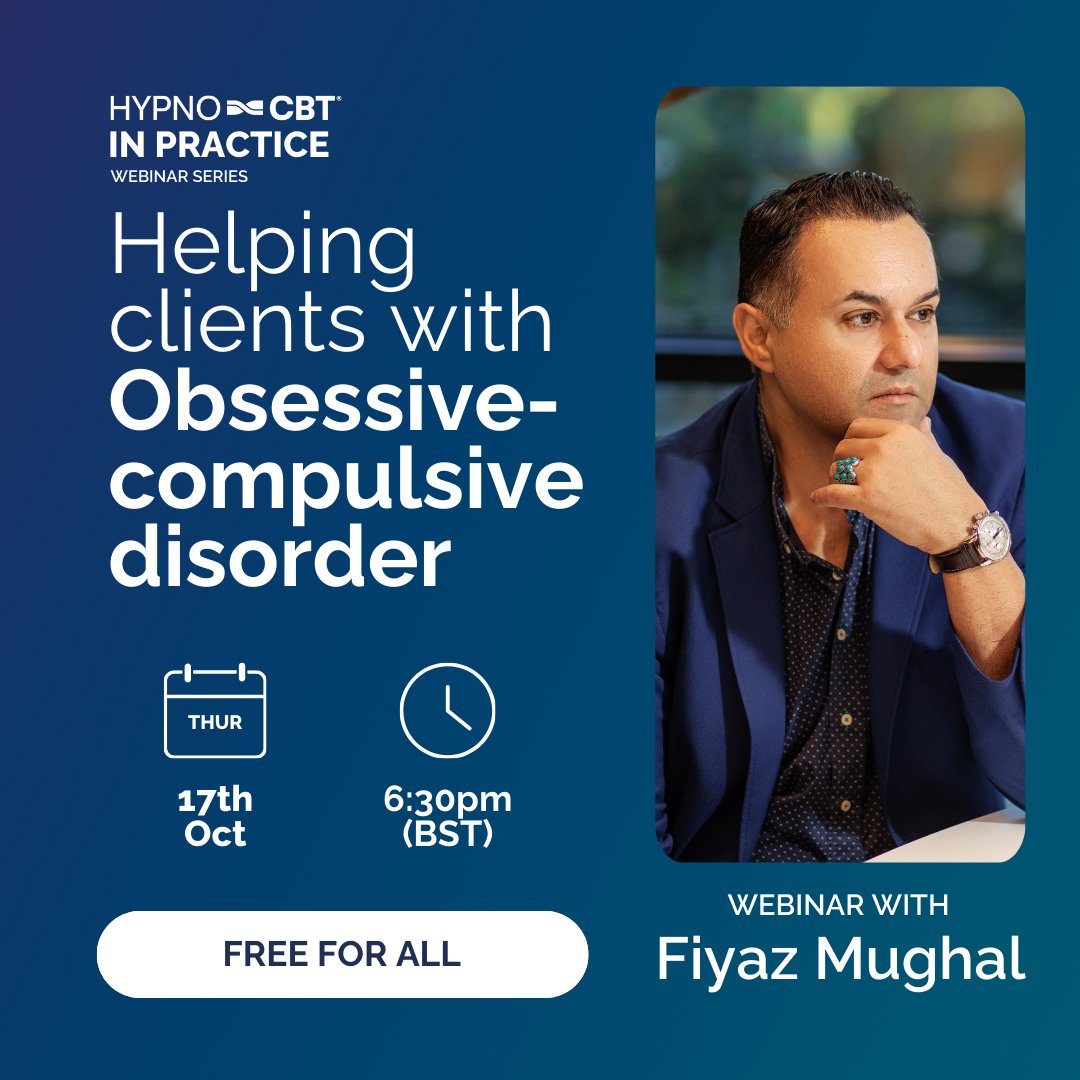 UKCHH's tweet photo. Many of our students enhance their skills through hypnotherapy. In our next webinar, graduate Fiyaz Mughal (@Counselling4A) will share how he uses Hypno-CBT® to help clients overcome OCD &amp; anxiety. Don’t miss a chance to hear his story, sign up: https://t.co/XAiMtyBiIR
#hypnosis https://t.co/SLwcIdugow