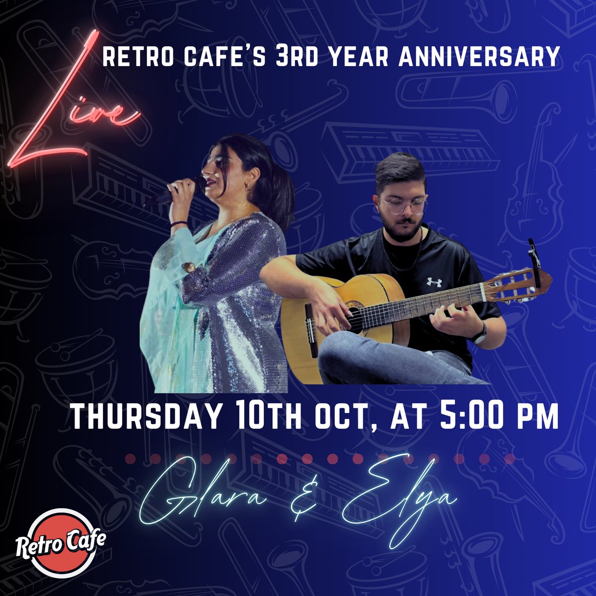 RetroCafeSuli's tweet photo. Retro welcomes you all to celebrate our 3rd year anniversary with us. 

We have prepared a special event for you with a very special guest Glara jaff.

Gather all your family and friends, all guests are welcome!

Date: 10/10/2024
Time: 5:00 PM https://t.co/GgB4BTzng8