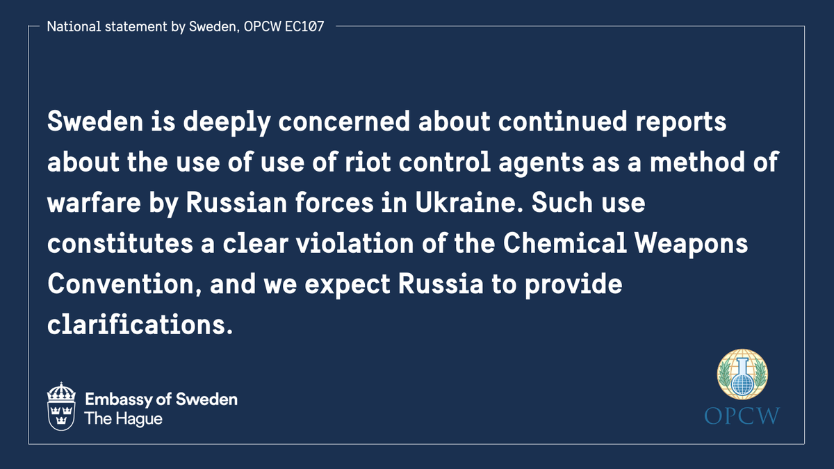 ZwedeninNL's tweet photo. Today, the 107th session of the Executive Council @OPCW starts. Ambassador Oljelund @ambsenl reads Sweden’s National statement🇸🇪. 
Read the entire statement here: https://t.co/yyjMNt4NPT
#EC107 #CWC https://t.co/S1s8NkNsQW