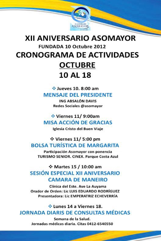 Asomayor's tweet photo. #Asomayor #AdultoMayor #terceraedad #islademargarita #aniversarioasomayor https://t.co/jPhy7LErLS