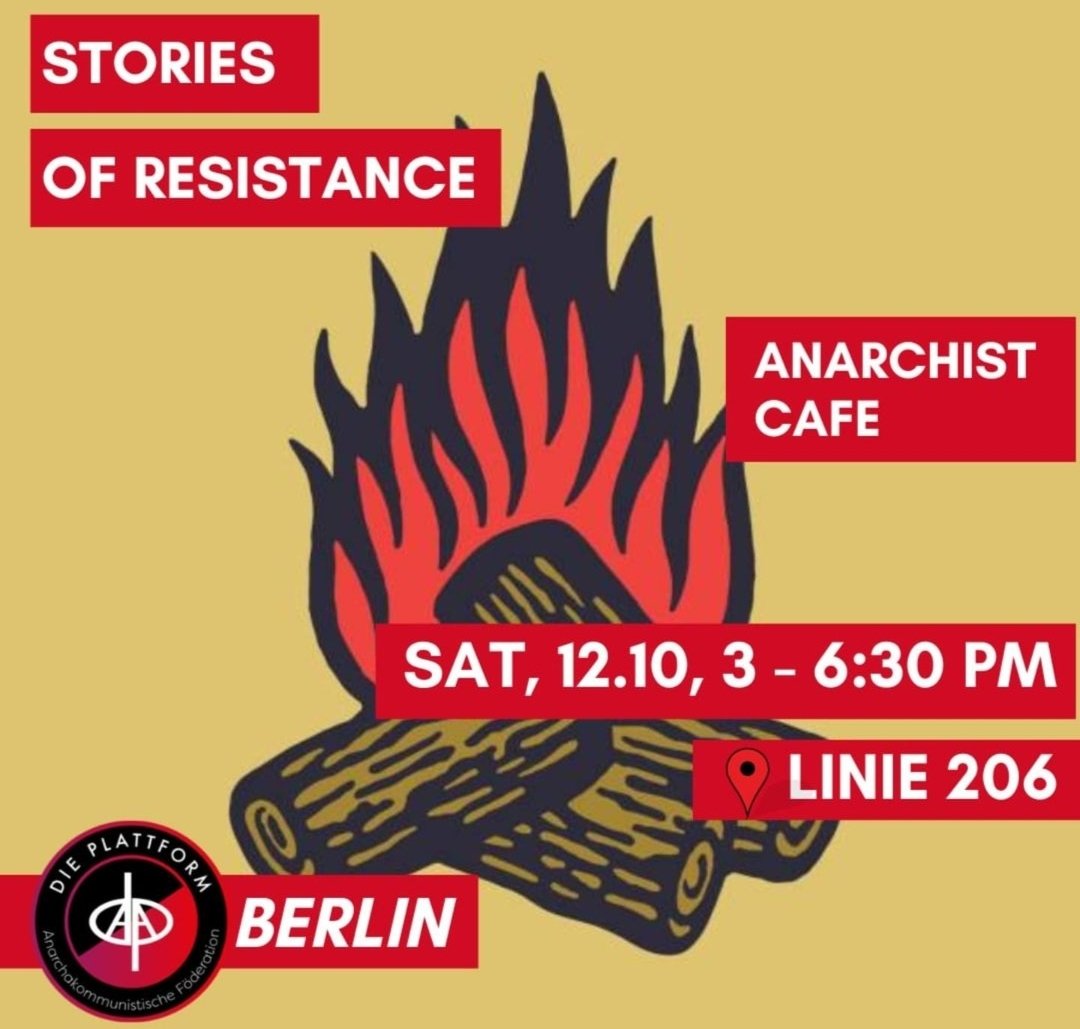 Samstag ist es wieder so weit, unser monatliches anarchistischen Café startet 15 Uhr in der Linienstrasse