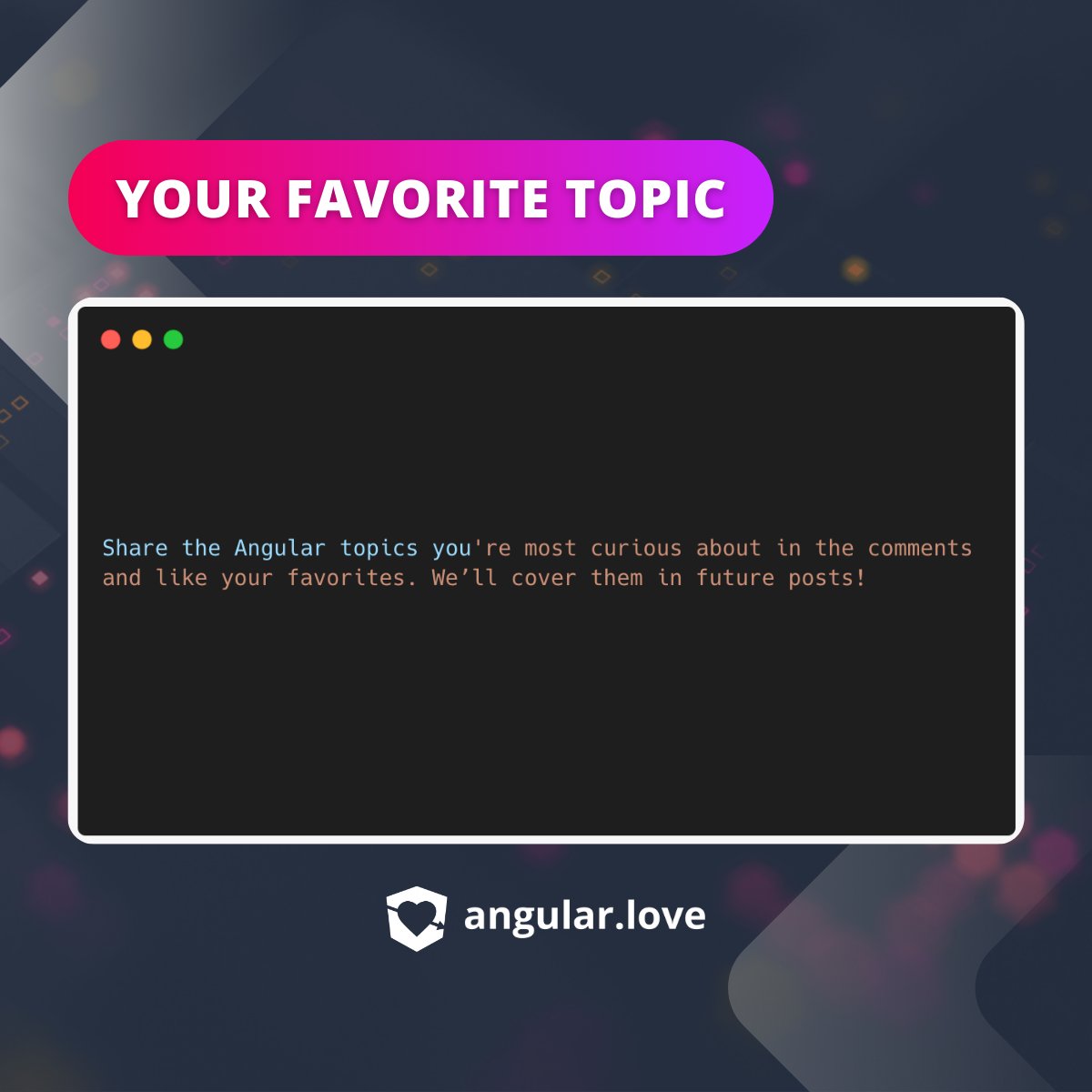 AngularLovePL's tweet image. Contribute to Angular Love! 🔥What do YOU want to see more of? ⬇
💡 𝗦𝗵𝗮𝗿𝗲 𝘁𝗵𝗲 𝗔𝗻𝗴𝘂𝗹𝗮𝗿 𝘁𝗼𝗽𝗶𝗰𝘀 𝘆𝗼𝘂'𝗿𝗲 𝗺𝗼𝘀𝘁 𝗰𝘂𝗿𝗶𝗼𝘂𝘀 𝗮𝗯𝗼𝘂𝘁 in the comments and like your favorites. We’ll cover them in future posts!
#angular #angularlove #angulartips